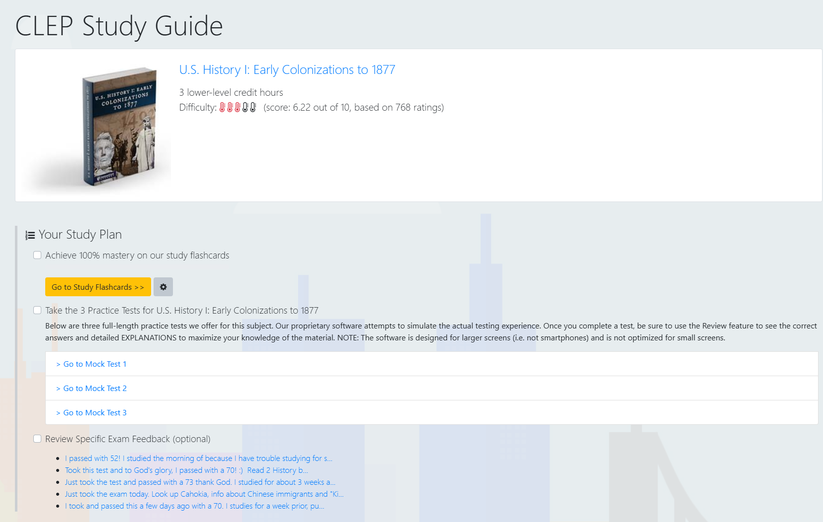U.S. History I CLEP study plan on InstantCert